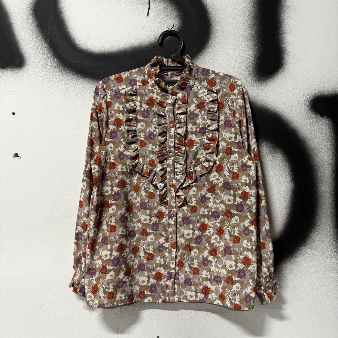 VTG 빈티지 플라워 자카드 풀패턴 셔링 긴팔 블라우스 상품이미지1