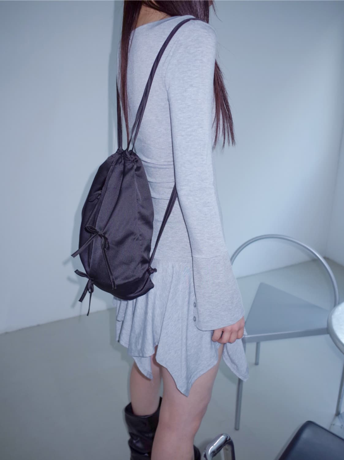 (무료배송) 버튼 유넥 프릴 언발 레이어드 골지 미디 원피스 상품이미지5