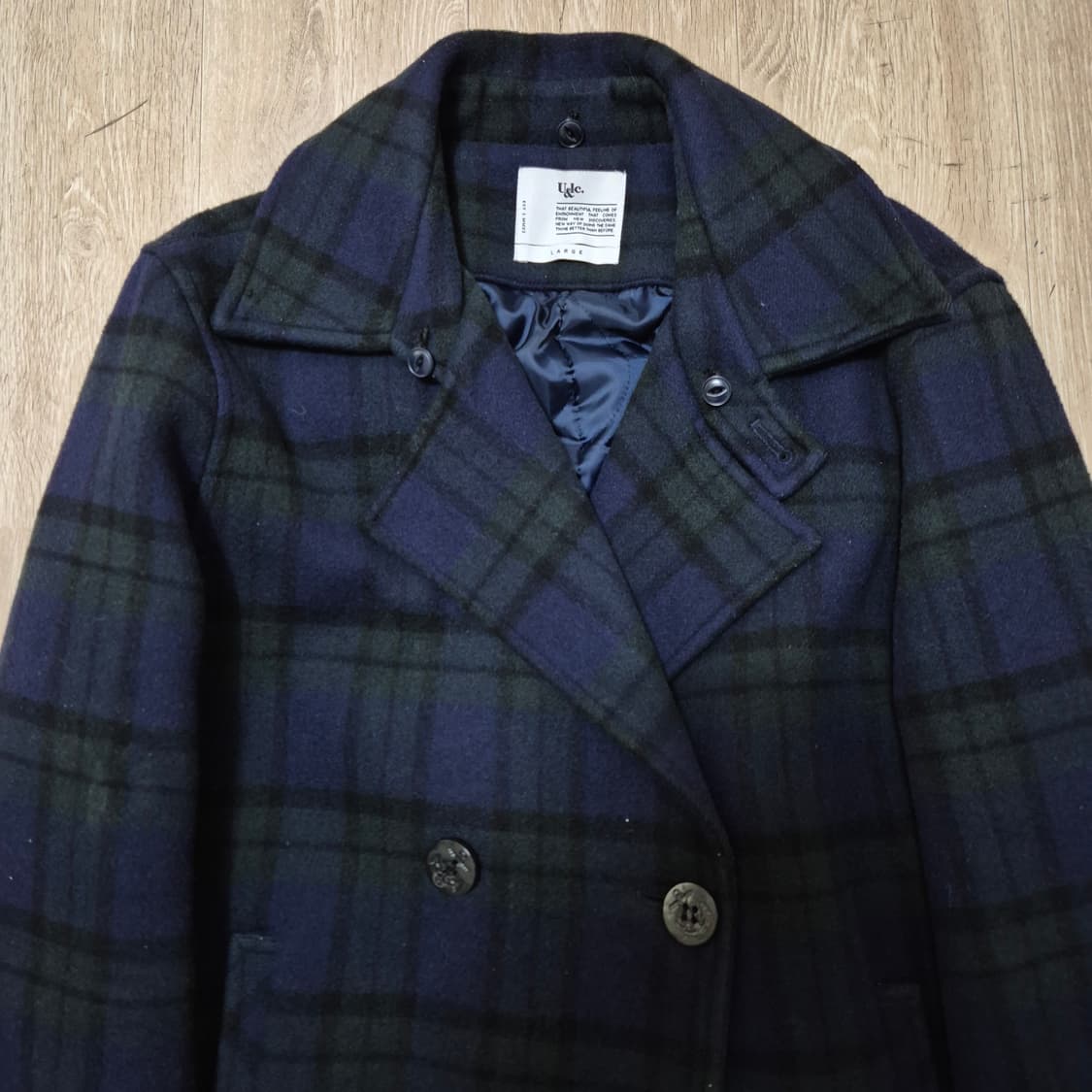 유앤엘씨 남성 울 체크 더블 코트 L(100) 상품이미지2