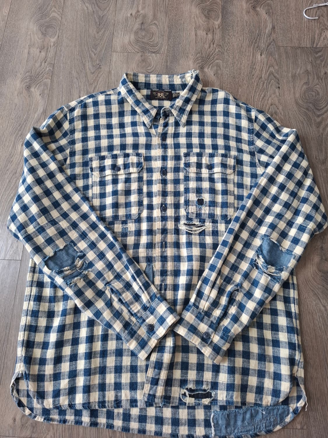 XL RRL 캔버스 블루 체크 데미지 일리노이즈 워크 셔츠 상품이미지1
