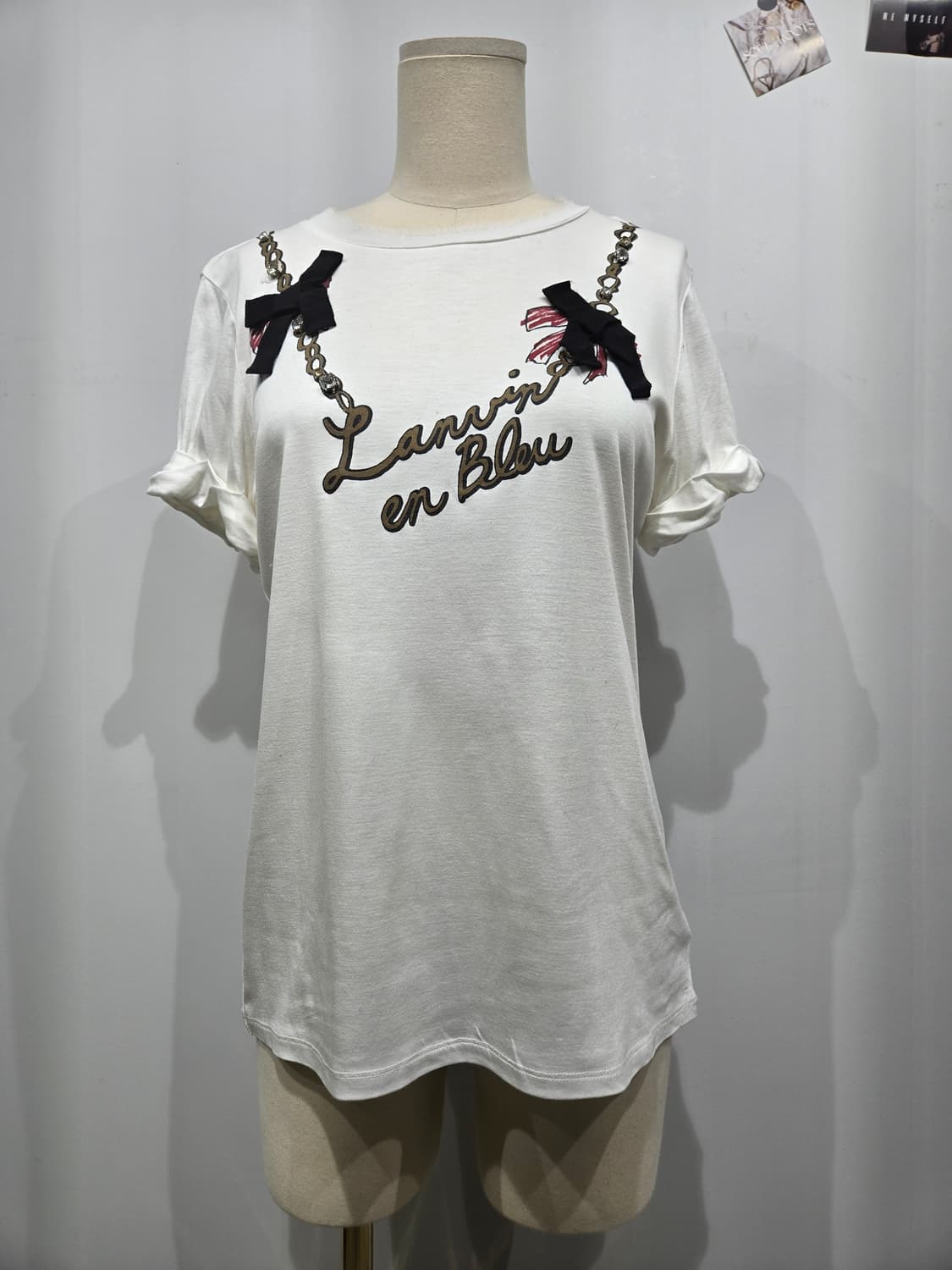 랑방 en Bleu 화이트 리본 티셔츠 상품이미지1