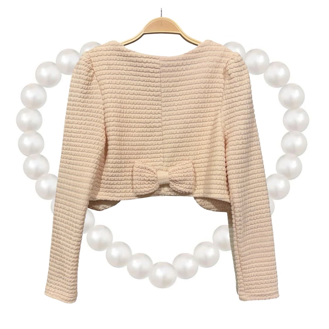 베이지 갸루 로판 플라워 코사지 리본 숏 볼레로 자켓 상품이미지3