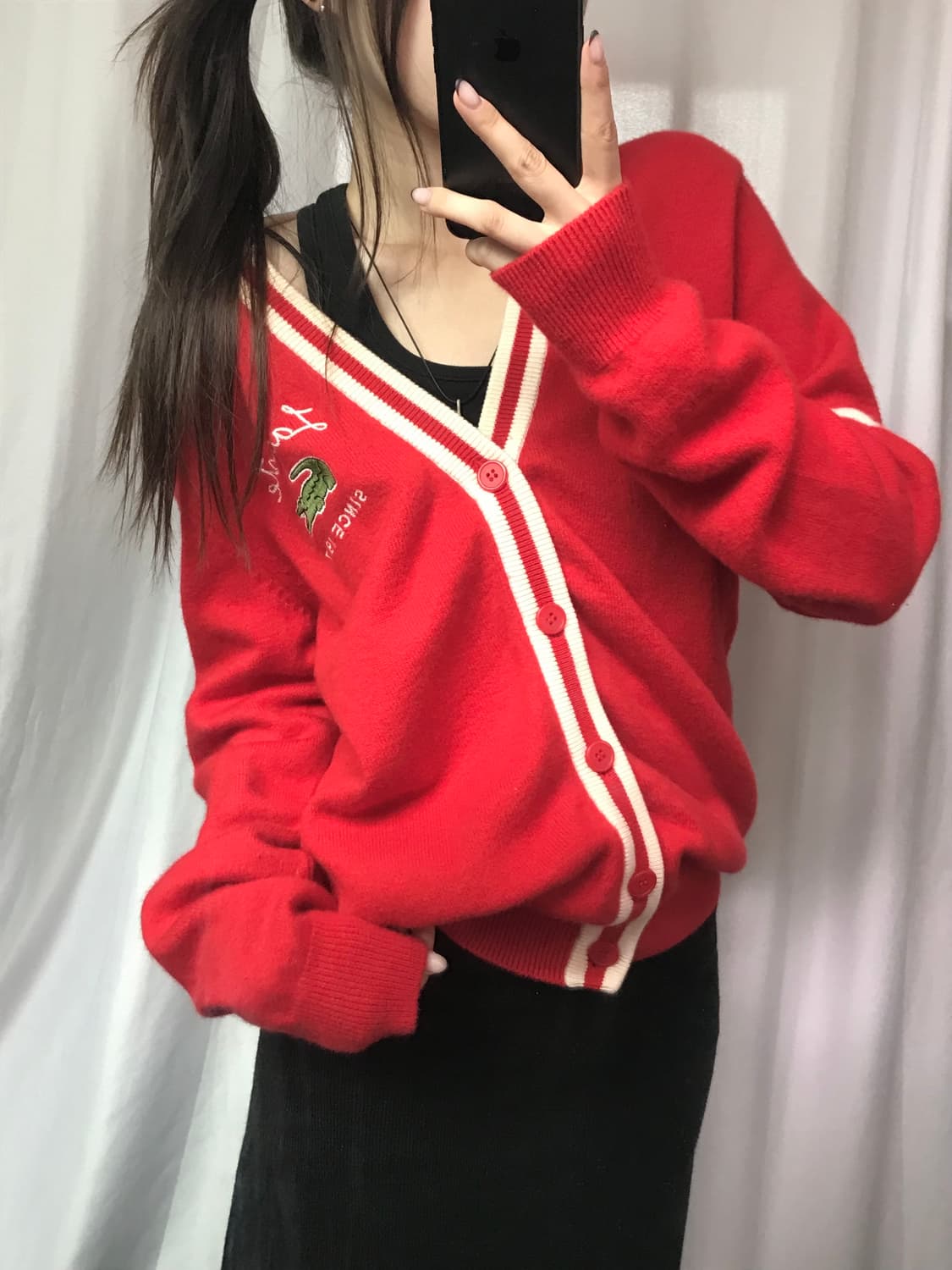 Lacoste 라코스테 레드컬러 브이넥 가디건 상품이미지2
