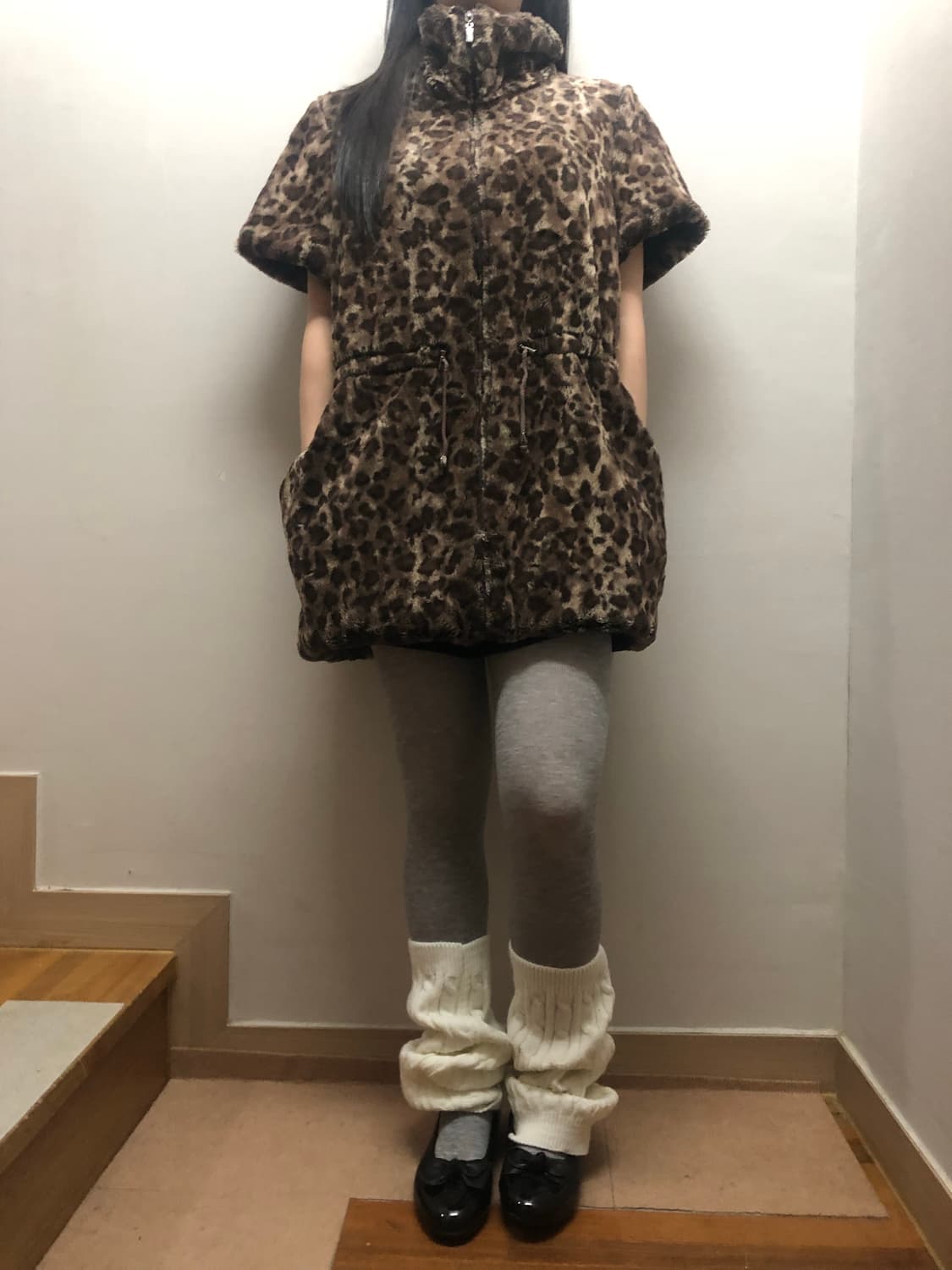 빈티지 레오파드 퍼 롱 집업 상품이미지3