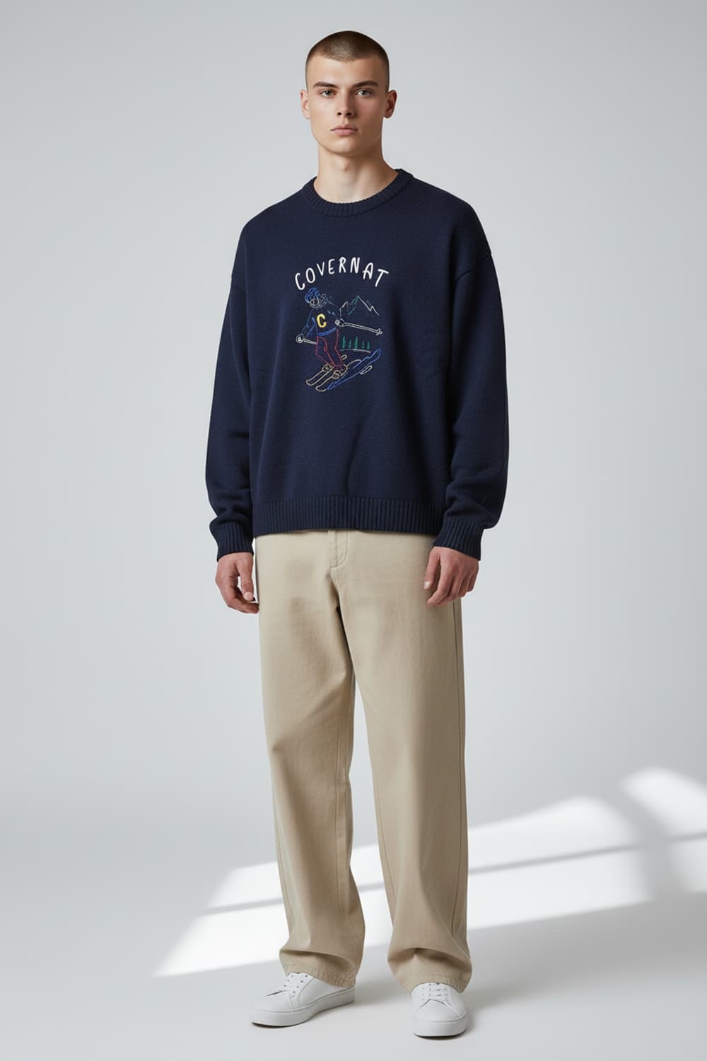 [L] 커버낫 네이비 울 혼방 스키자수 니트 상품이미지3