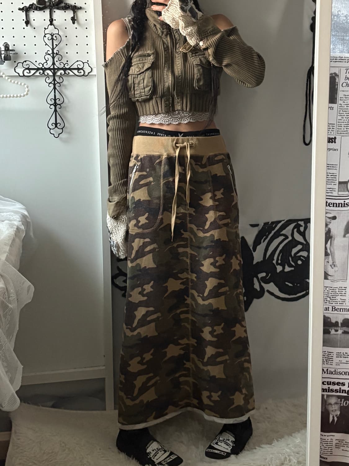 • camouflage long banding skirt   상품이미지5