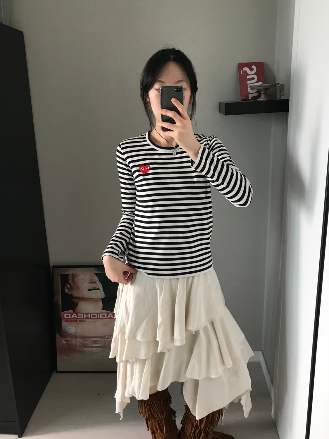 꼼데가르송 여성 레드와펜 스트라이프 롱슬리브티 상품이미지2