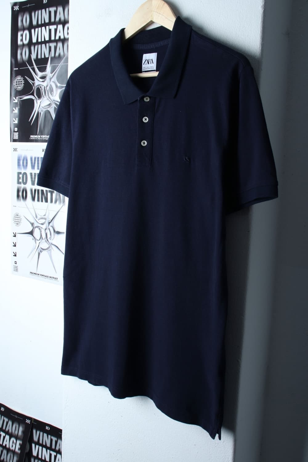 (L-XL) 자라 반팔 카라 티셔츠 스몰로고 네이비 놈코어-7B95 상품이미지1