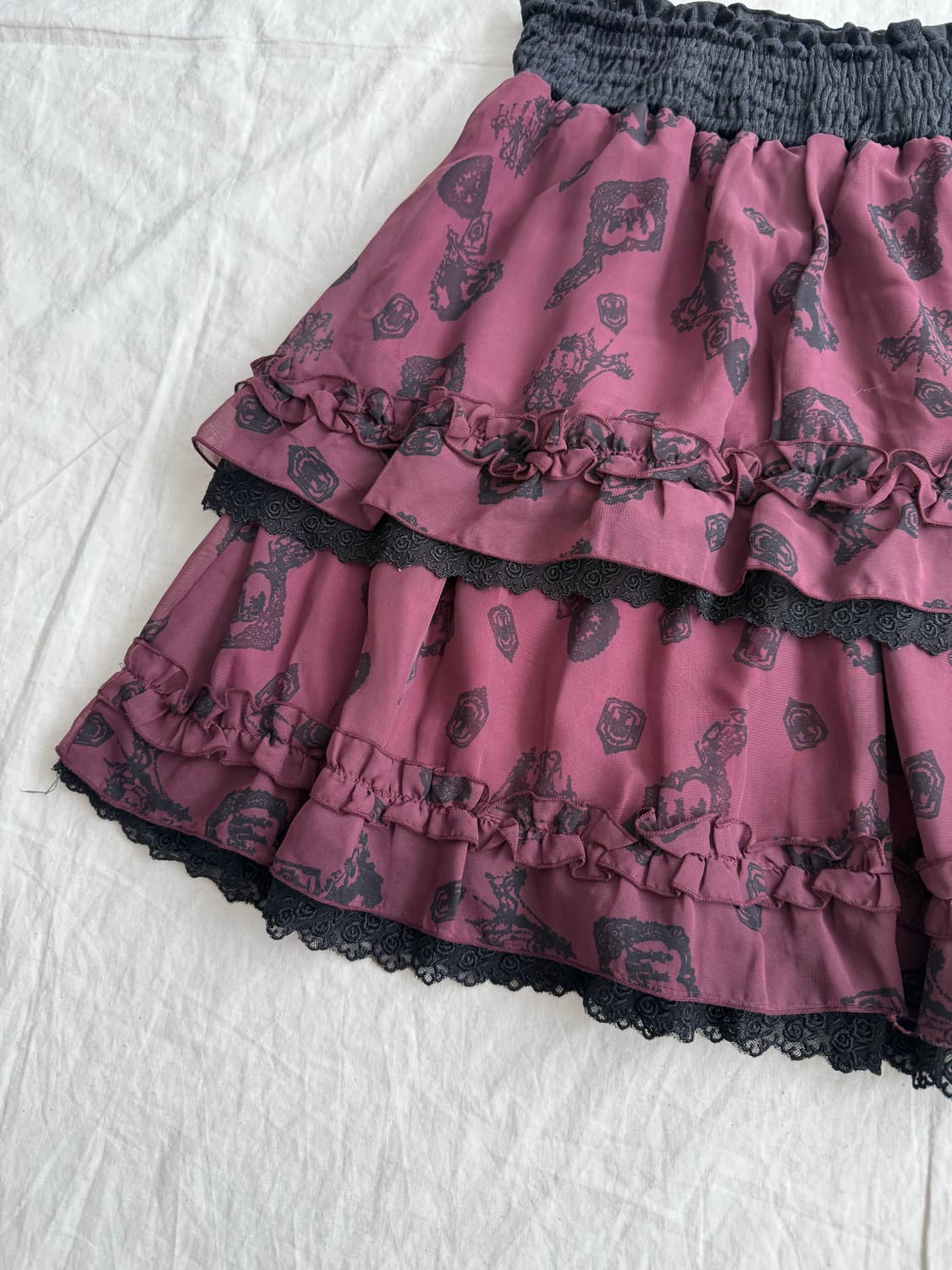 엑시즈팜 버건디 고스로리 미디 스커트 상품이미지5