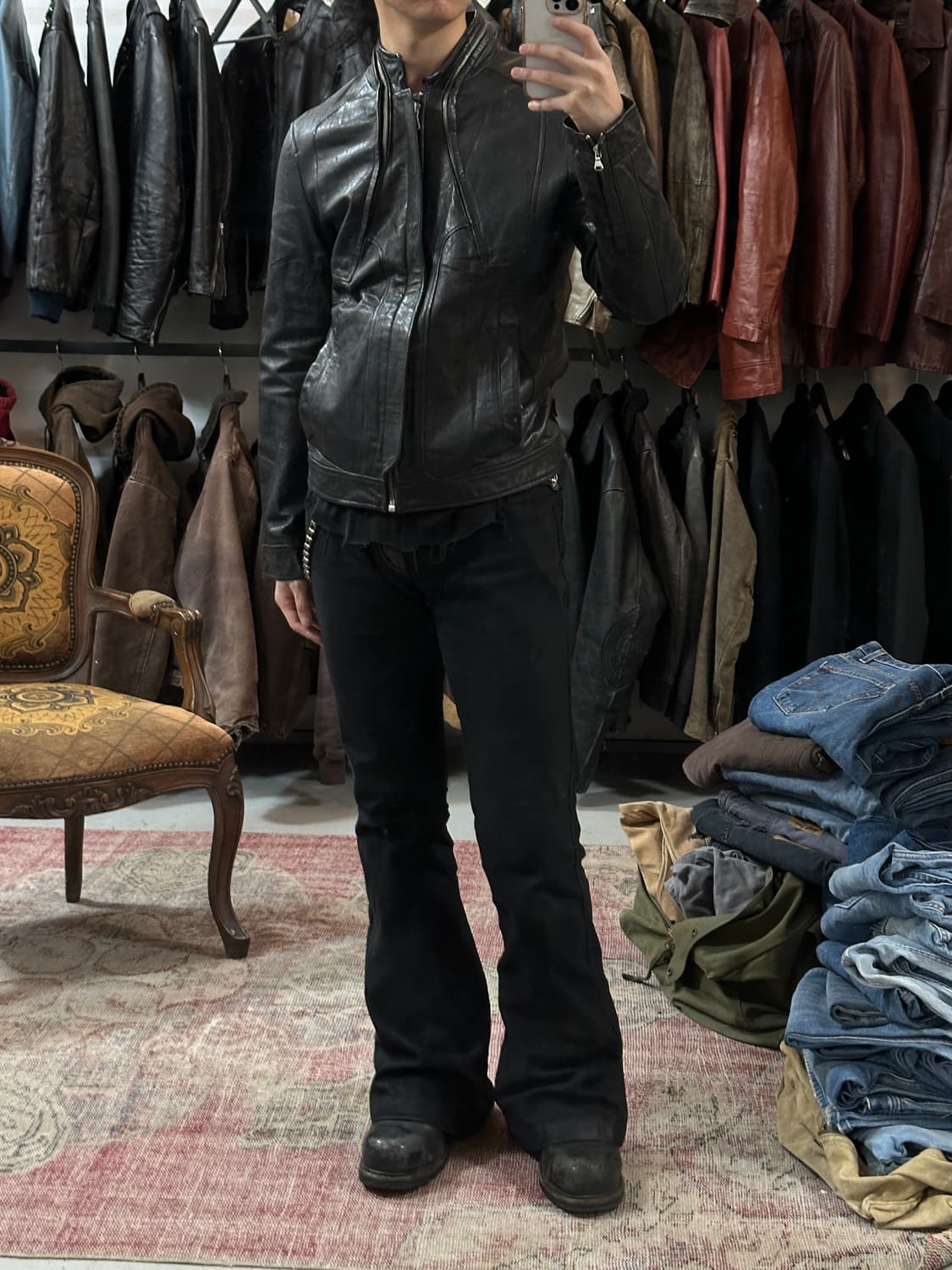 Unknown 더블짚 빈티지 레더 자켓 상품이미지2