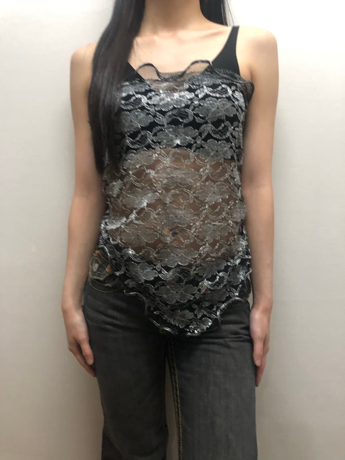 빈티지 그레이 오리엔탈 스카프 탑 상품이미지2