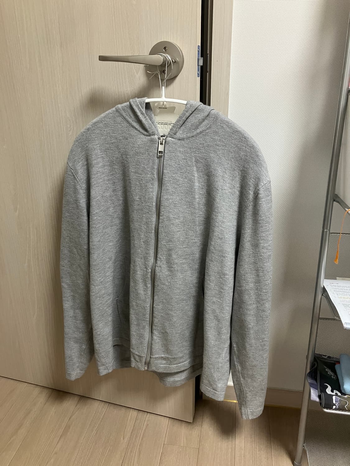 (XL) 레이어드 니트 후드집업 그레이 상품이미지2