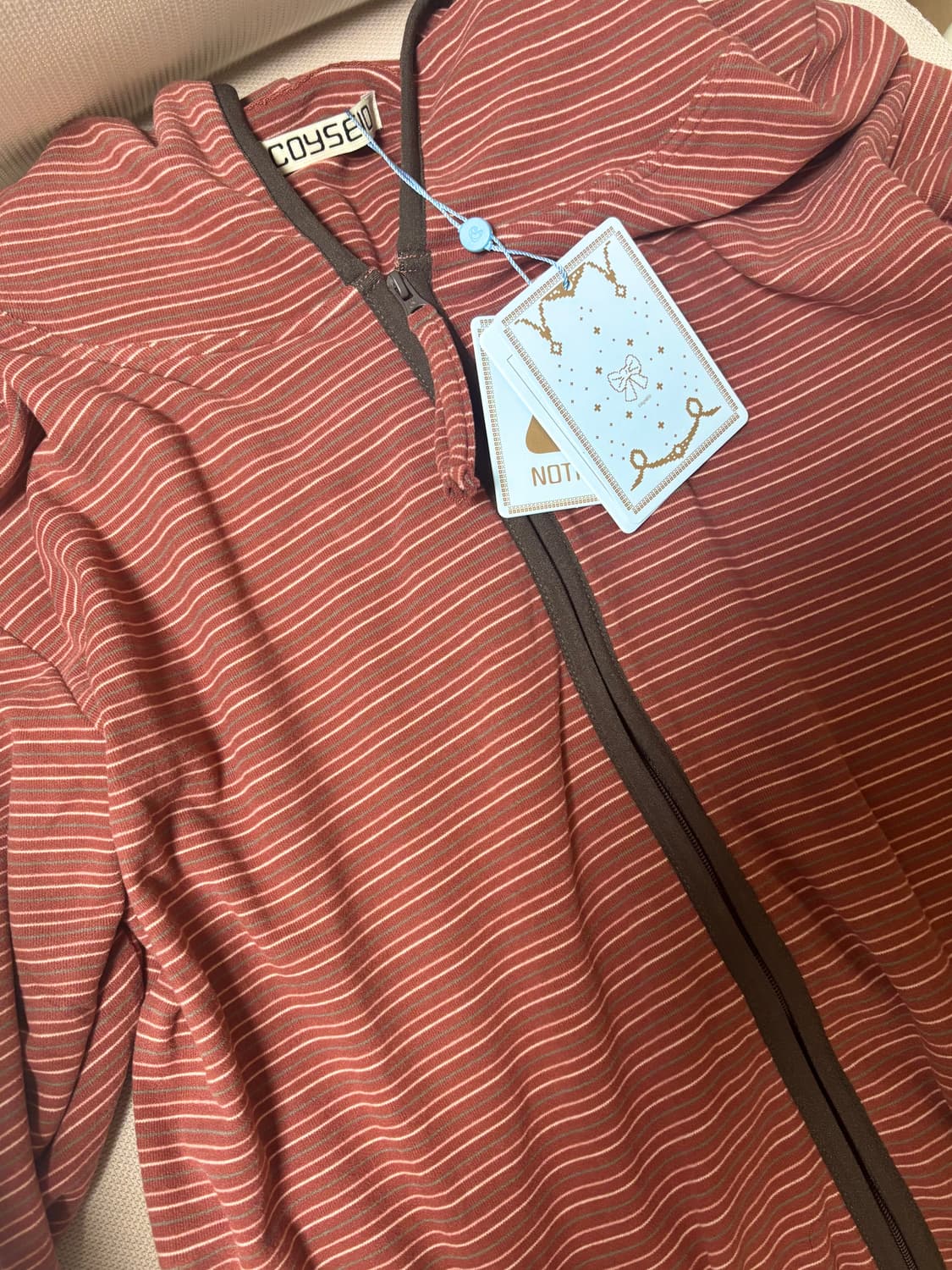 코이세이오 스트라이프 플리스 집업 레드 상품이미지2