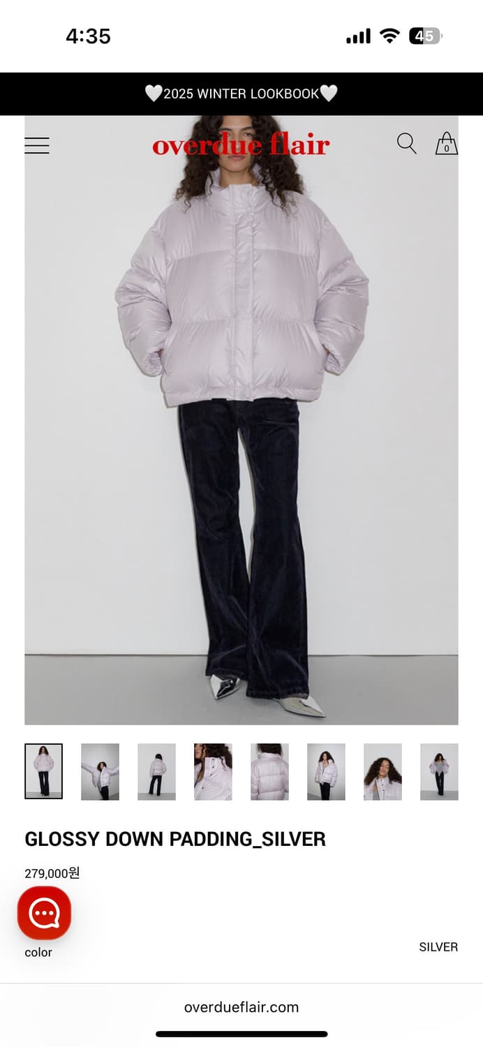 오버듀플레어 글로시 다운 패딩 실버 색상 팝니다 상품이미지1