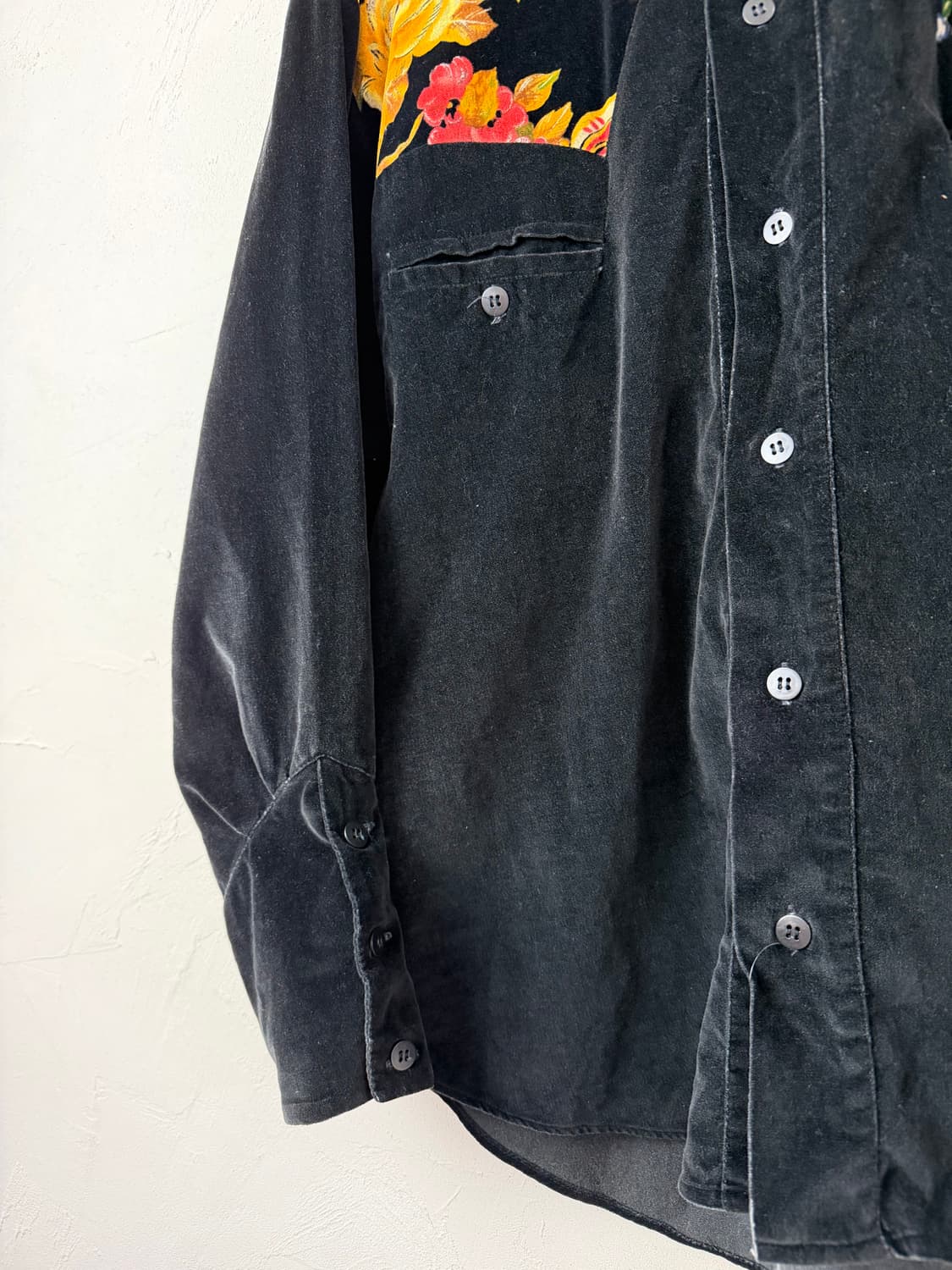 90s 프랑스 메이드 바로크 플로럴 요크 벨벳 웨스턴 셔츠 상품이미지2