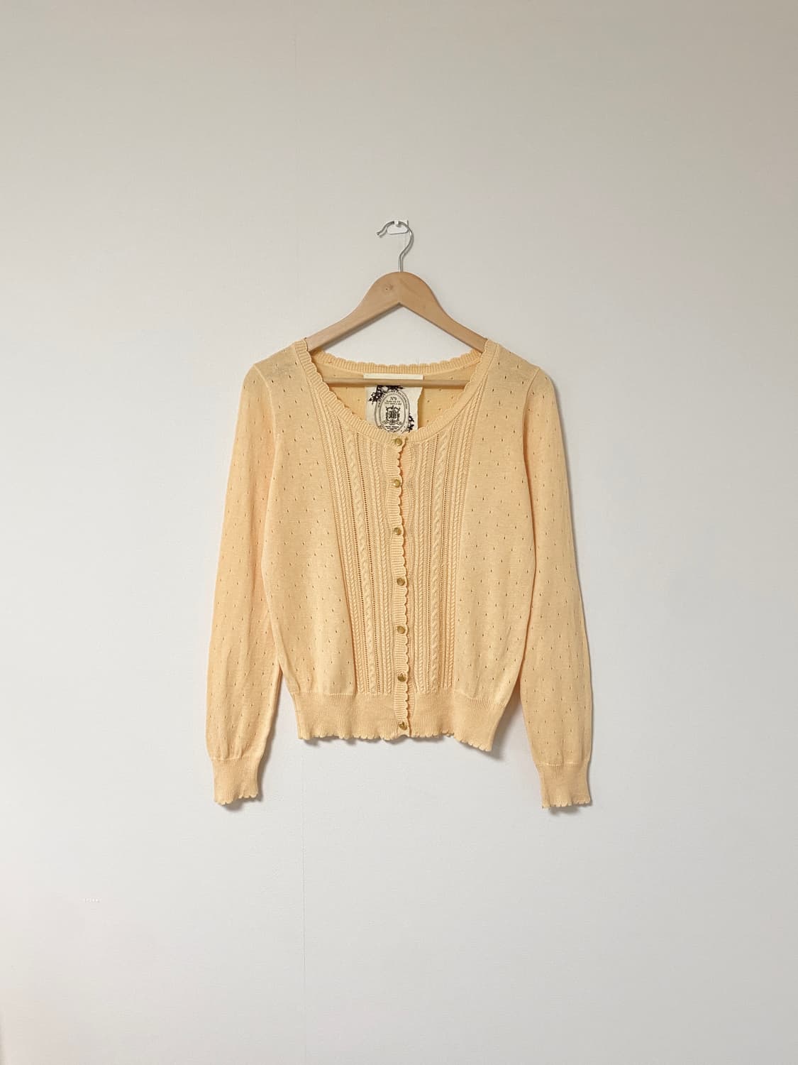 Butter Yellow Eyelet Knit Cardigan 상품이미지1