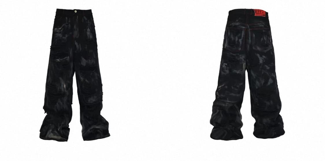 Destroyed Dirty Black Baggy Jeans 상품이미지5