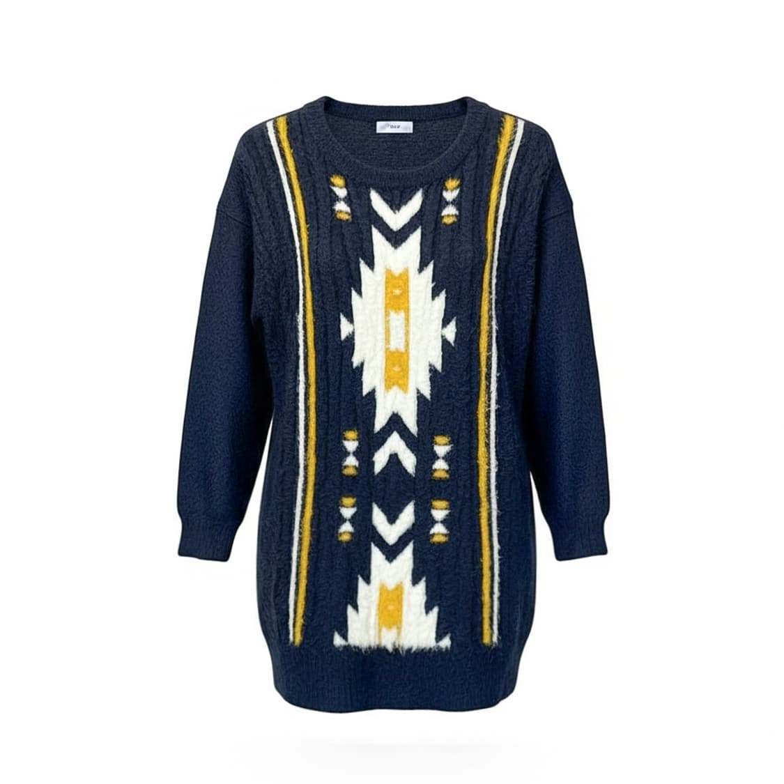 JPN VINTAGE 앙고라 롱 니트 아즈텍 패턴 디테일 네이비 상품이미지1