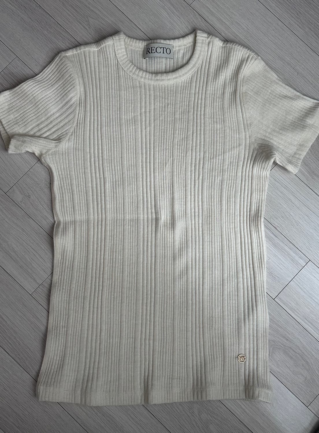 렉토 울 블렌드 립 라운드 티셔츠 크림 S 상품이미지2