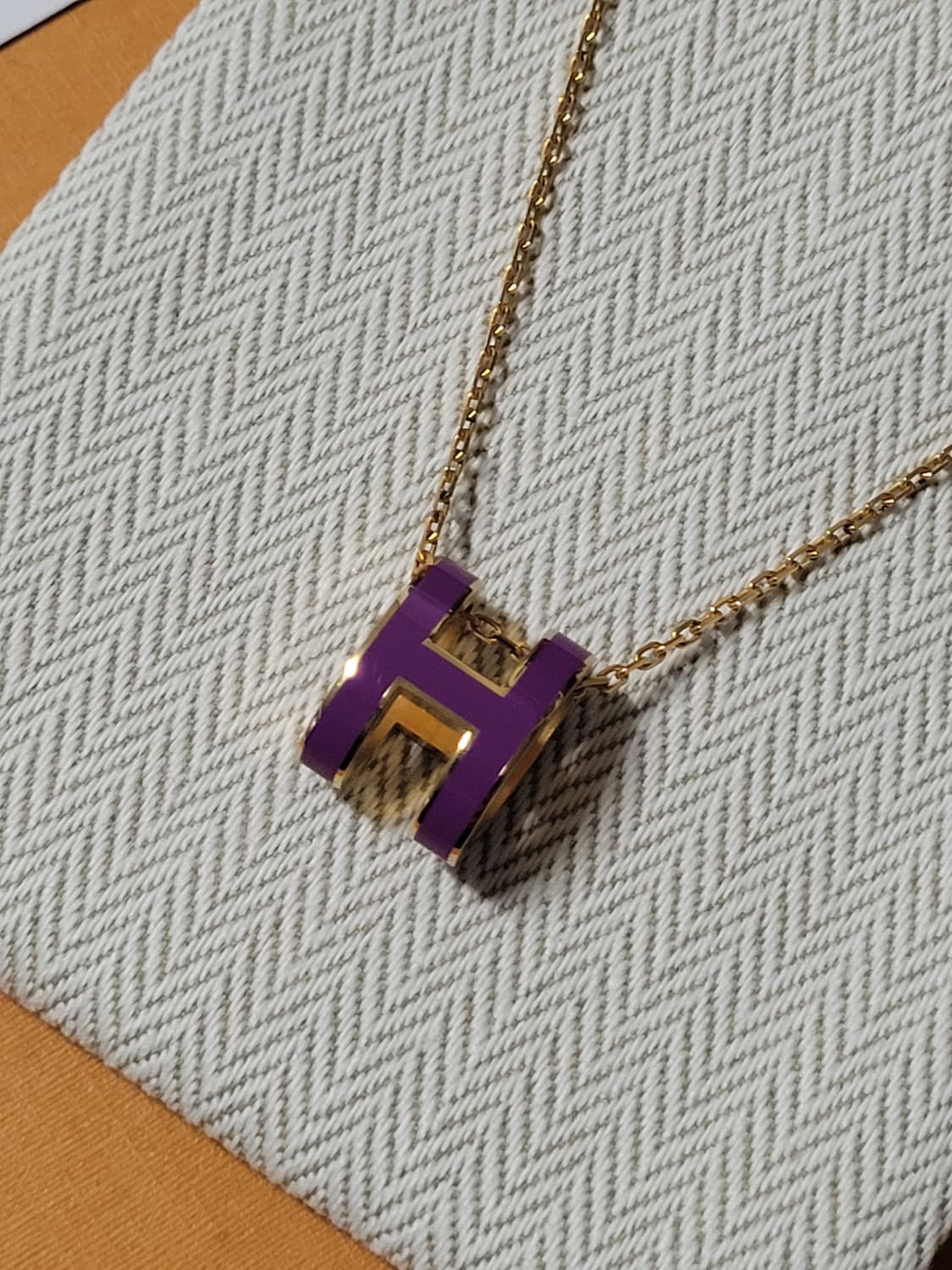 에르메스 H 팝아슈 펜던트 골드 하드웨어 아네몬느 퍼플 목걸이 상품이미지3