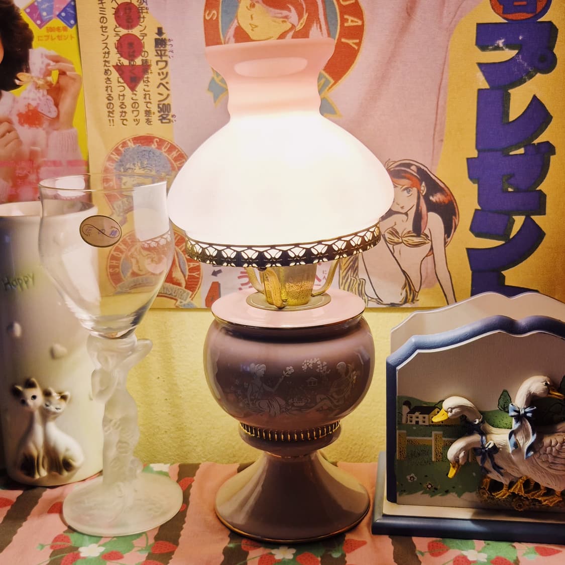 60s 이탈리아 플로렌틴 핑크 오팔린 엔틱 램프 상품이미지8