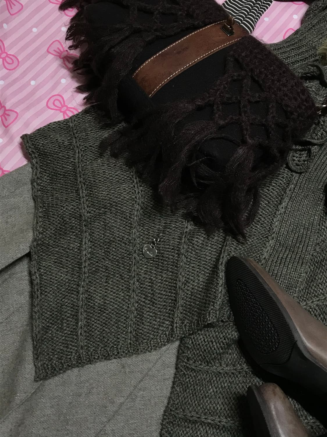 오네갸루 퍼 니트 롱니트 브라운 갸루 상품이미지3