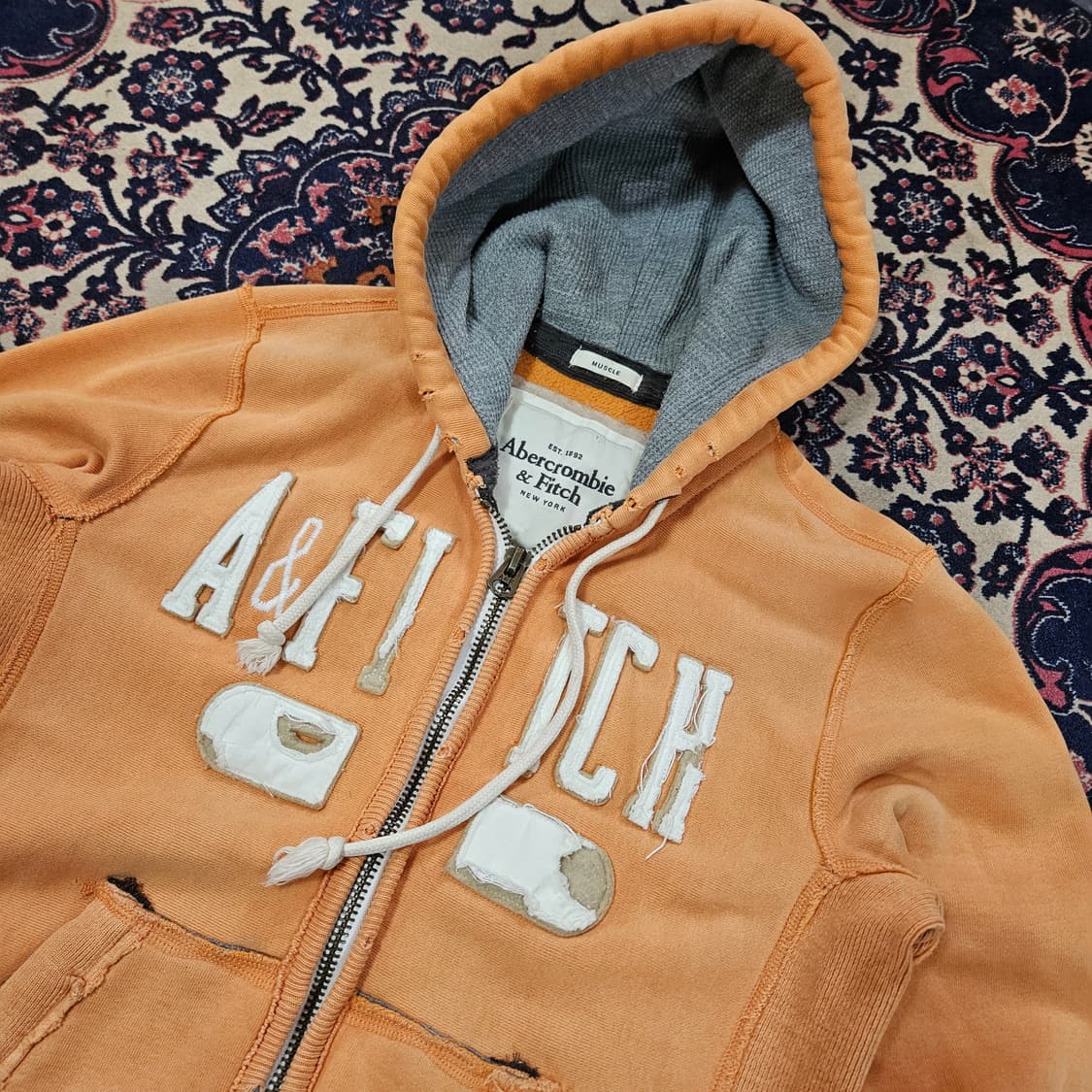 아베크롬비 Y2k 워시드 빈티지 오렌지 후드집업 M 상품이미지2