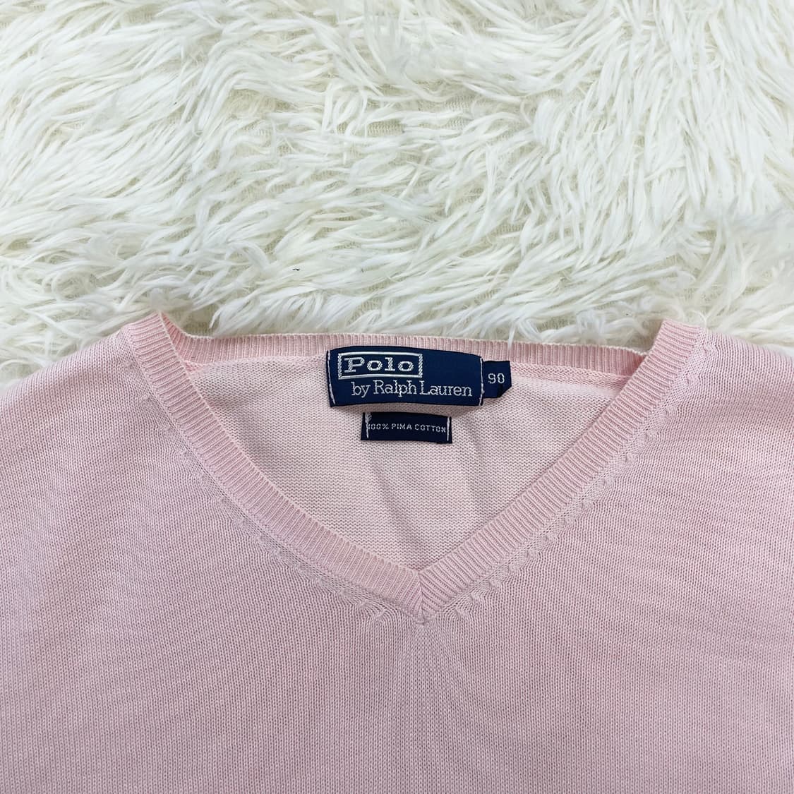폴로 랄프로렌 포니 로고 피마코튼 브이넥 니트 연핑크 상품이미지4