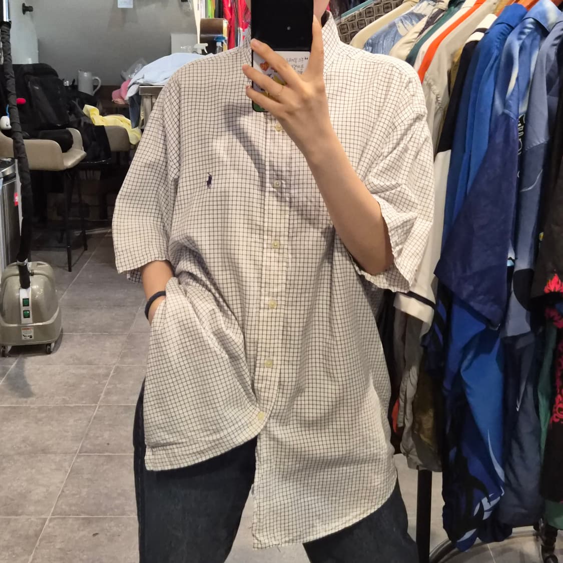 [NO.9] 폴로 반팔 체크 셔츠 화이트&블랙 상품이미지1