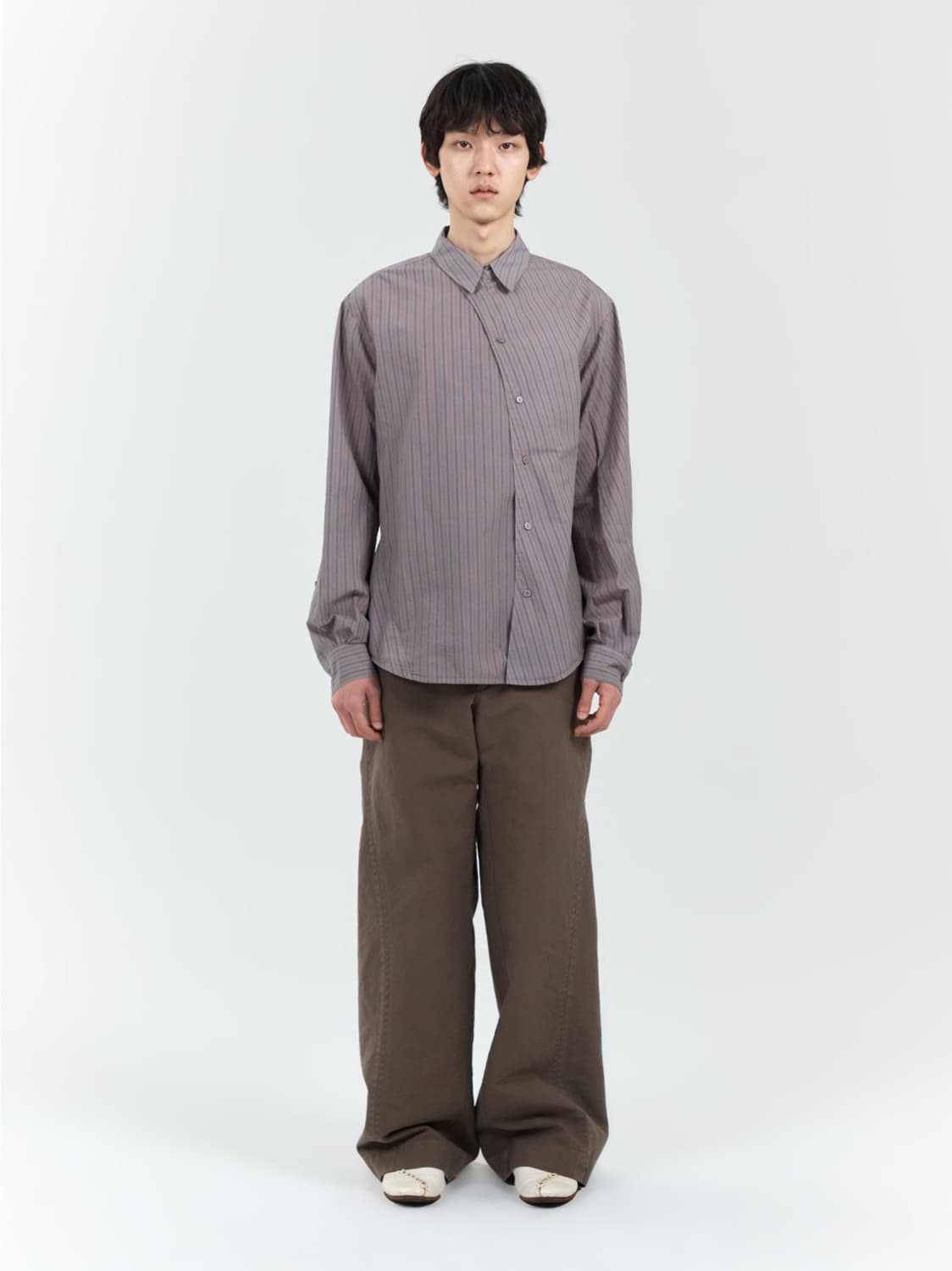 누마레 EE 커브드 스트라이프 모카 셔츠 상품이미지1