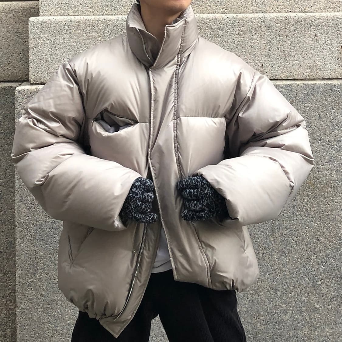 [105] 애프터프레이 x LLUD 숏패딩 라임베이지 상품이미지5