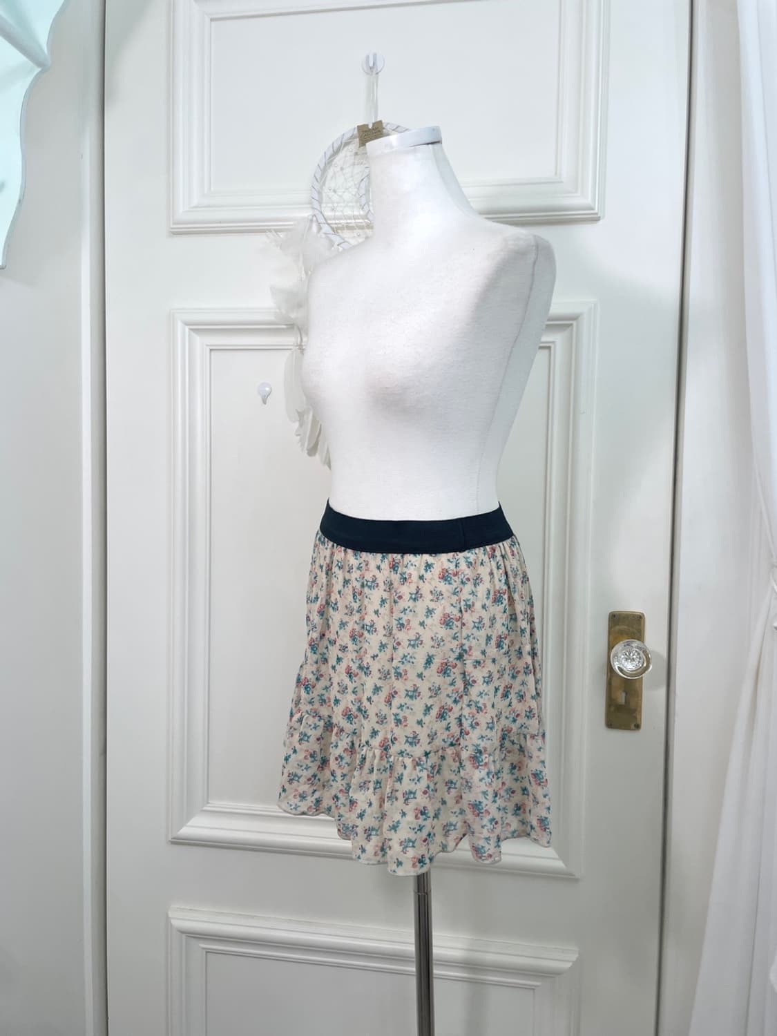 beige flower pattern banding skirt 상품이미지2