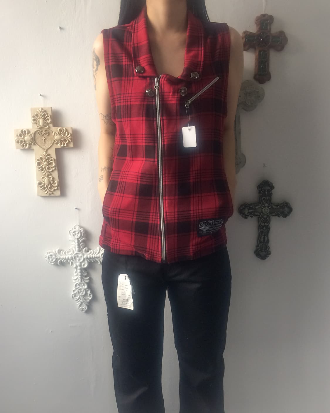 Check pattern rider vest 상품이미지1
