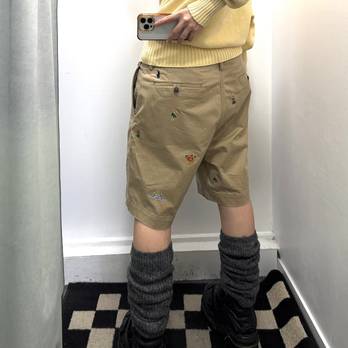 폴로 베이지 스트레치 클래식핏 자수 하프팬츠 상품이미지1