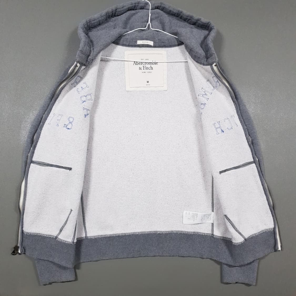 M) 아베크롬비 대장급 희귀 센터 로고 후드집업 회파 블루 그레이 챠콜 상품이미지6