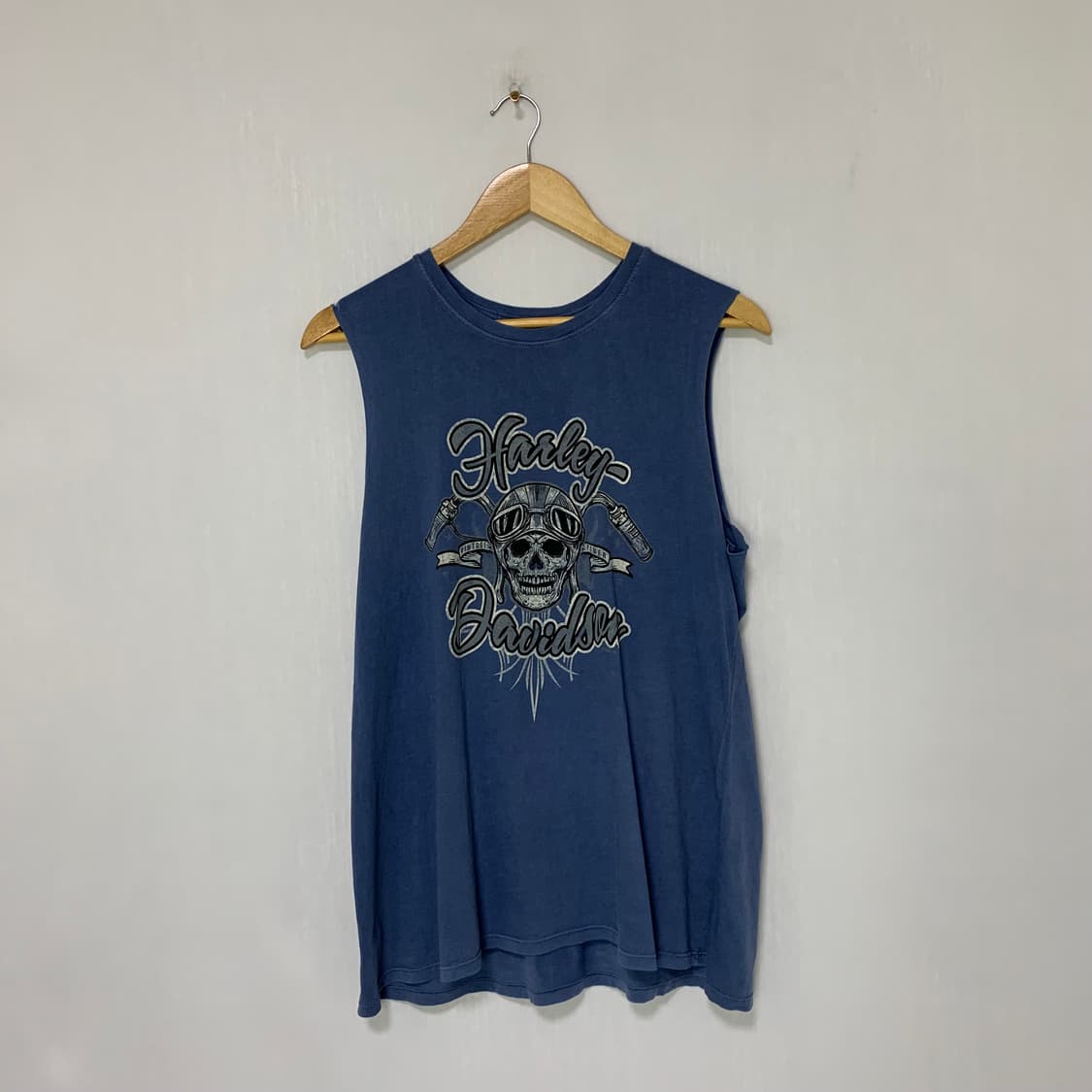 할리 데이비슨 빈티지 스컬 프린팅 슬리브리스 나시 블루 XL 상품이미지1