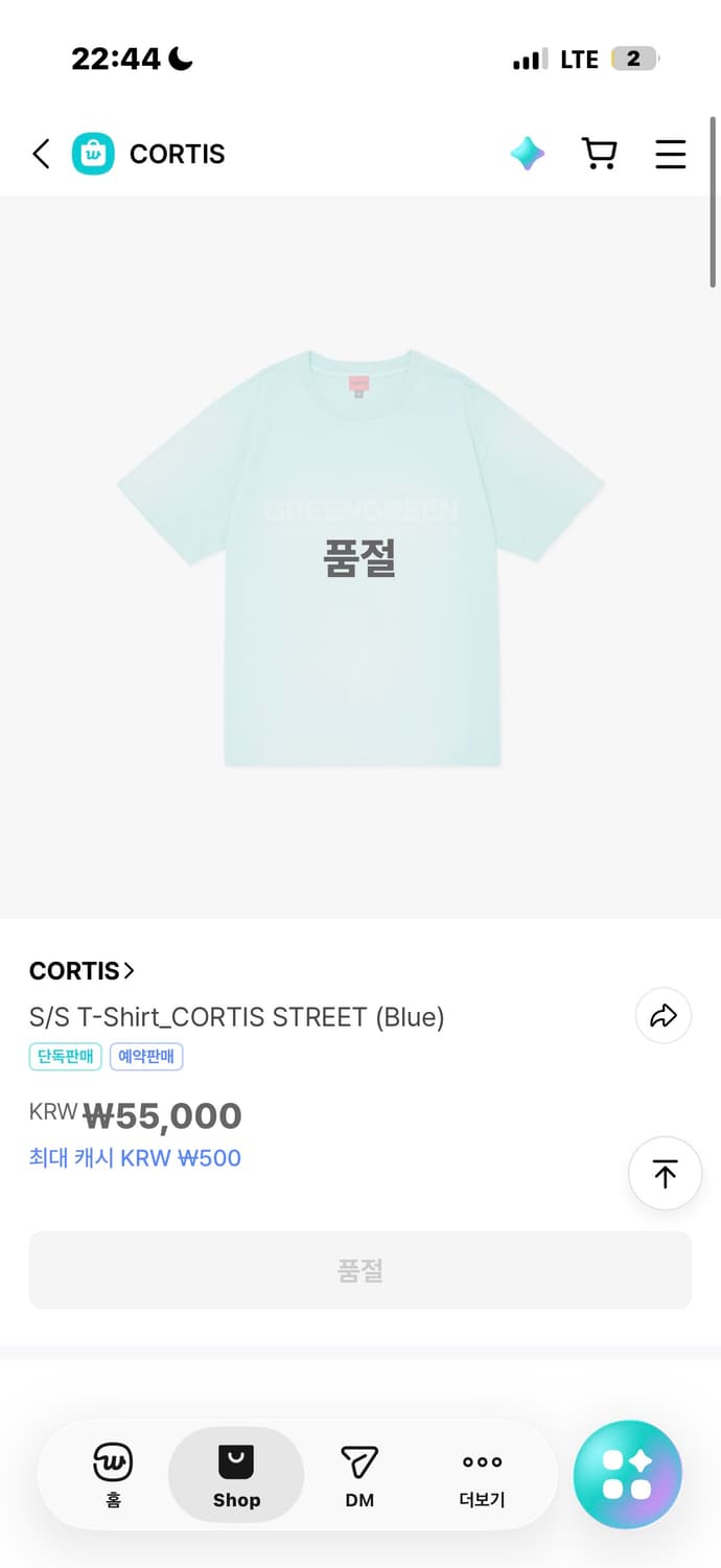 코르티스 greengreen 릴리즈파티 굿즈 티셔츠 블루 상품이미지2