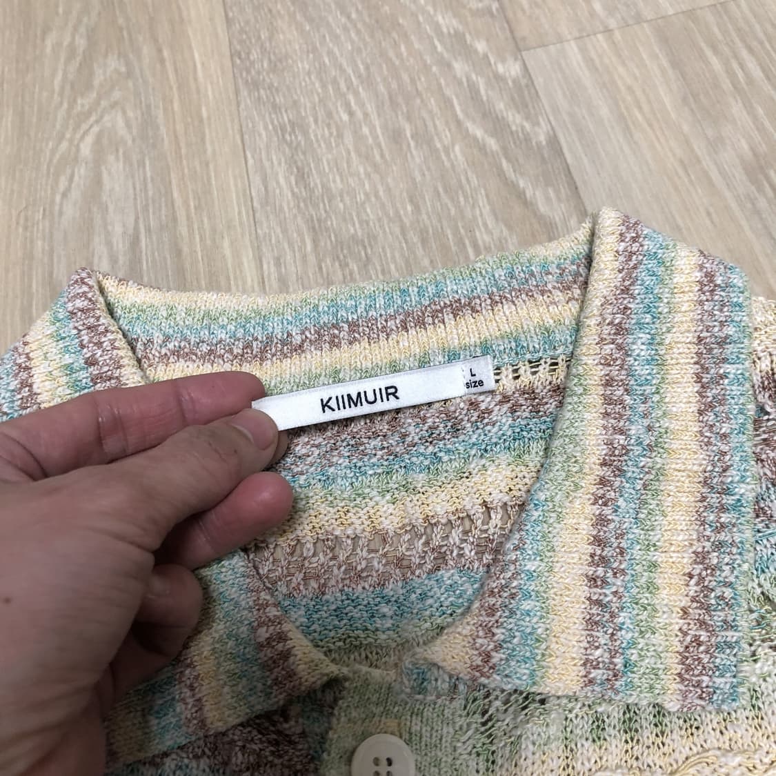 (L) 키뮤어 KIIMUIR 린넨 메쉬 스트라이트 카라 가디건 상품이미지6