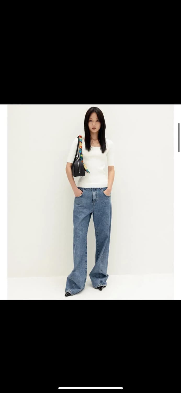  오르 고밀고 스퀘어넥 5부 니트 - 블루 상품이미지2