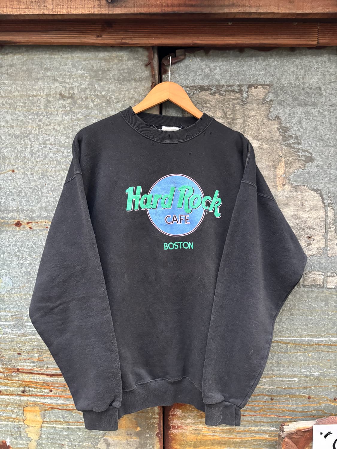 RH-06 빈티지 하드락 카페 스웻셔츠, 블랙 페이딩, 데미지 커스텀 상품이미지2
