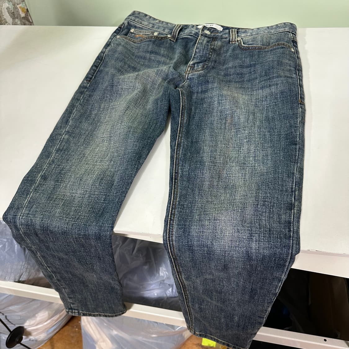 M 플랙진 슬림핏 중청워시드 커즈 청바지 상품이미지4