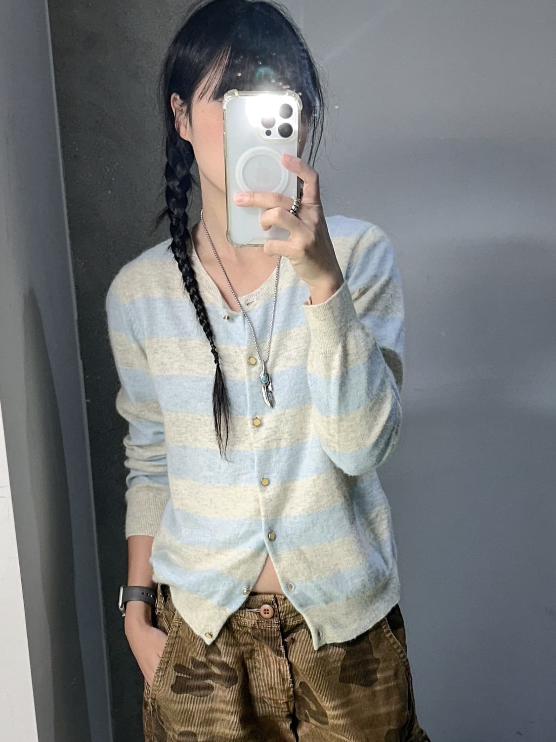 butter/blue stripes knit cardigan 상품이미지1