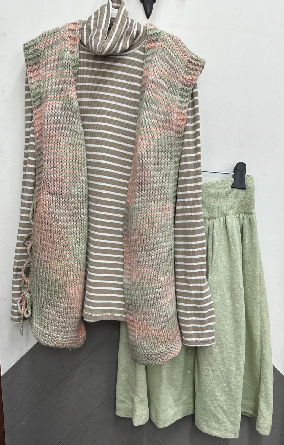 🍀하구미의 파스텔 코디세트🍀 니트조끼 미디스커트 목폴라 그런지 상품이미지2