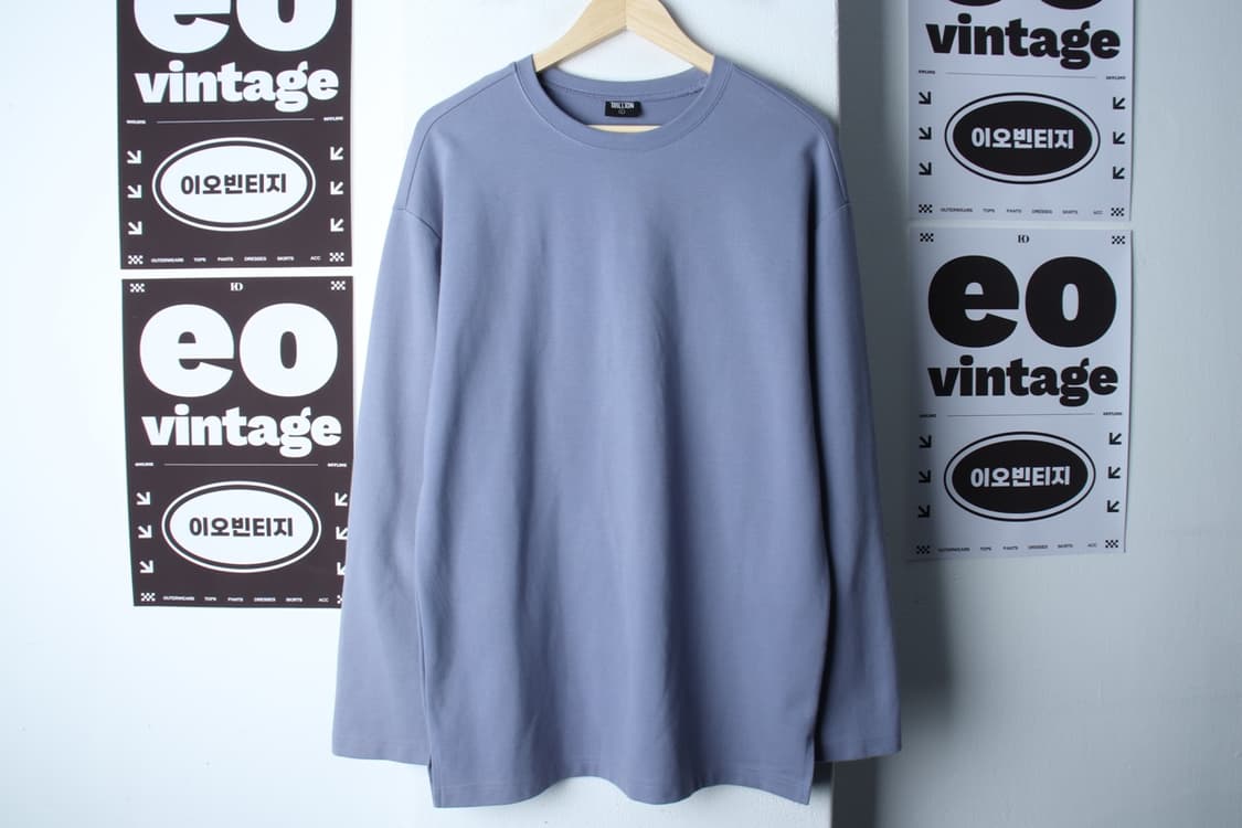 (L-2XL) 트릴리온 긴팔티셔츠 블루 무지 올드스쿨-H32955 상품이미지2