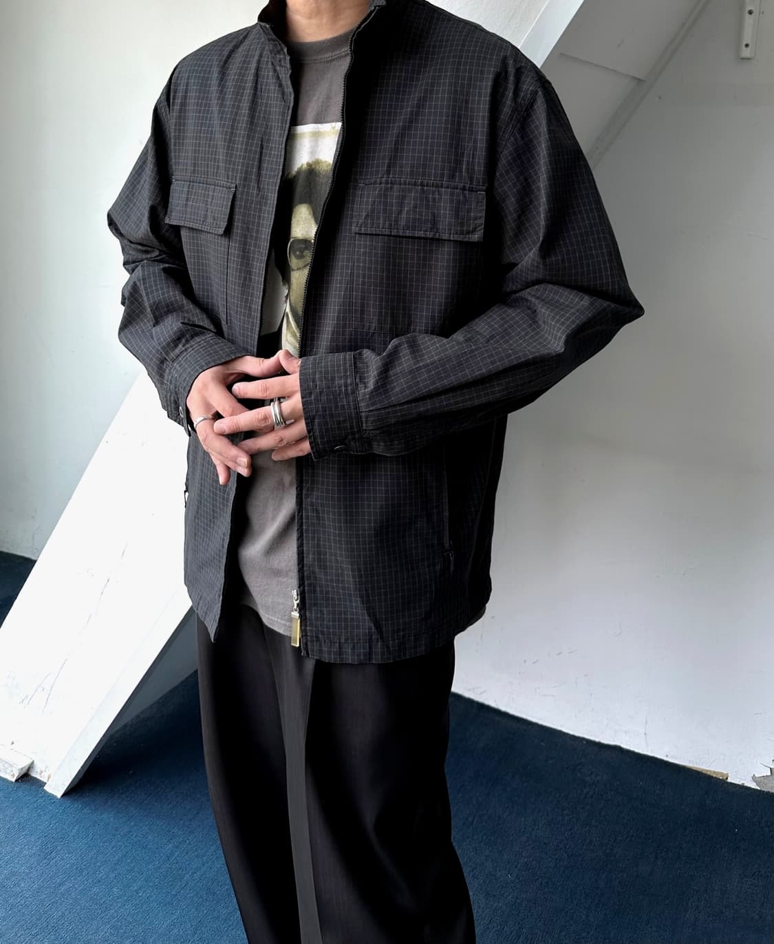 Washed cotton graph design zip jacket 상품이미지8