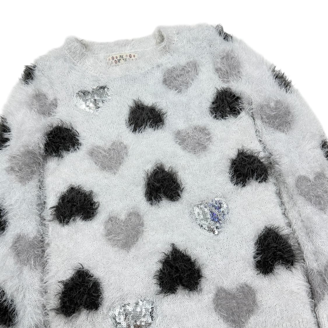 핑크리퍼블릭 빈티지 러브 하트 스팽글 부클 니트 상품이미지2