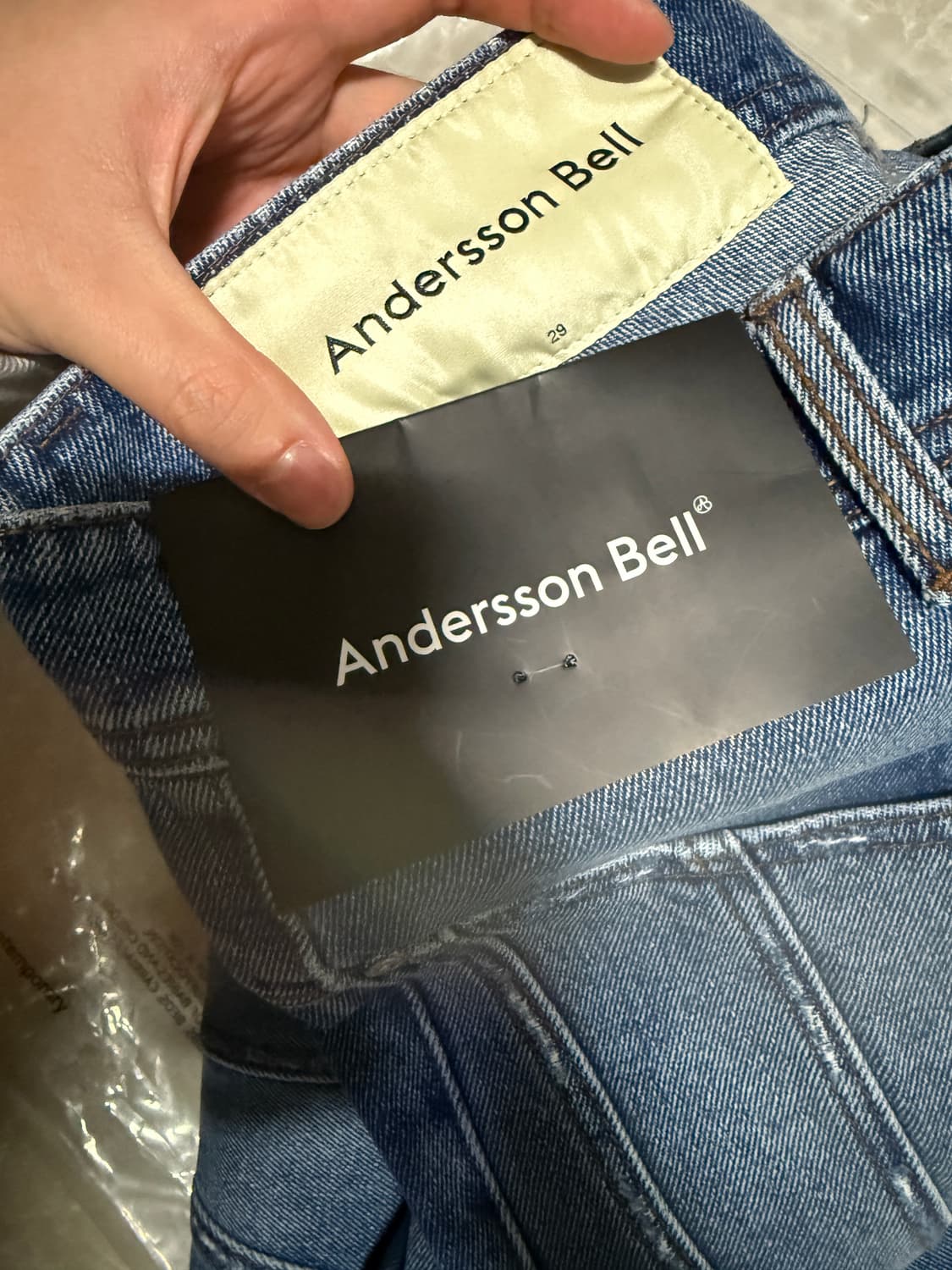 29사이즈 앤더슨벨 시에라 패널 와이드 레그 진 데님 워시드블루 상품이미지3