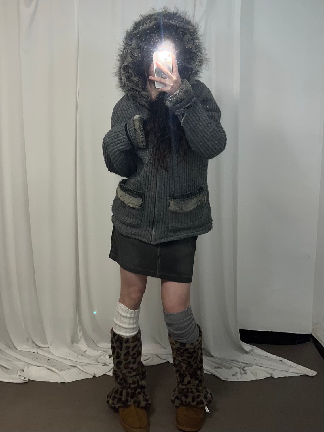 울프죠 니트 후드집업 상품이미지4