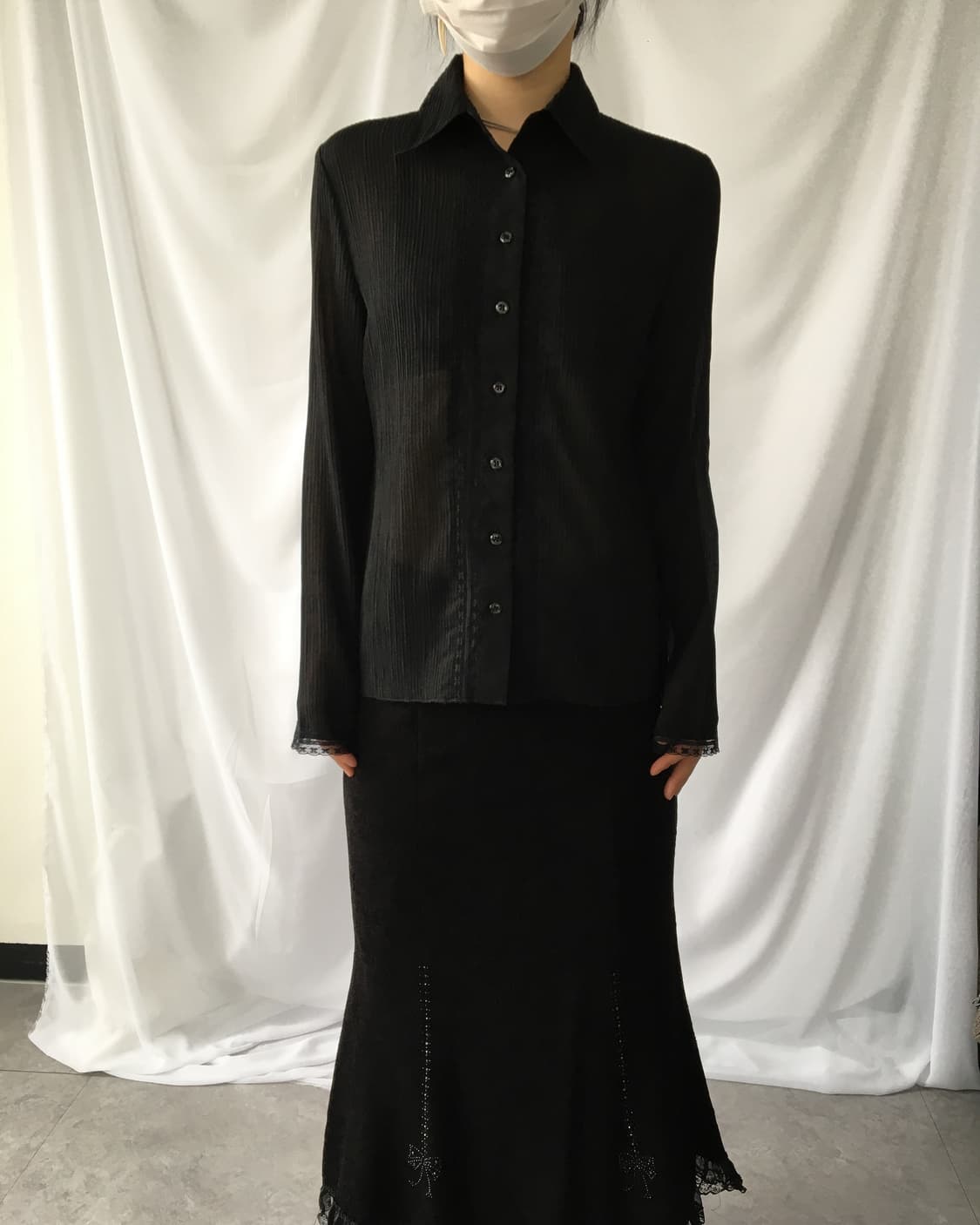 Lace trimming pattern shirt 상품이미지5