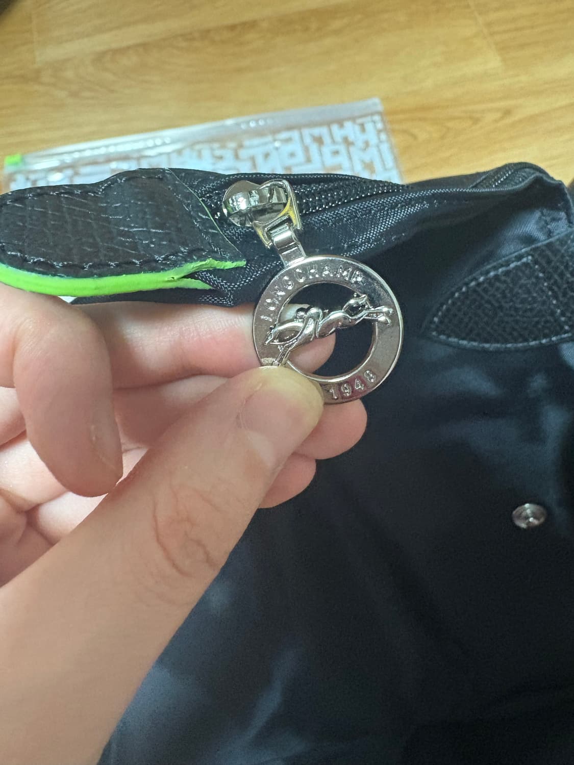 (새상품)롱샴 르플리아쥬 오리지널 L 그린핸들 블랙 상품이미지7